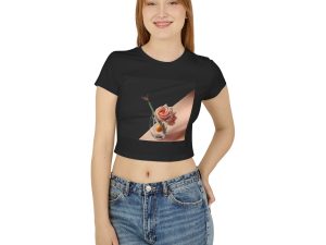 Elegant Floral Women's Baby Tee - Chic Black Short Sleeve Top