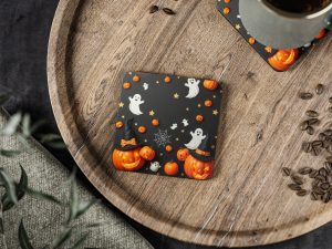 Halloween Ghost & Pumpkin Coasters - Spooky Decor for Fall Celebrations